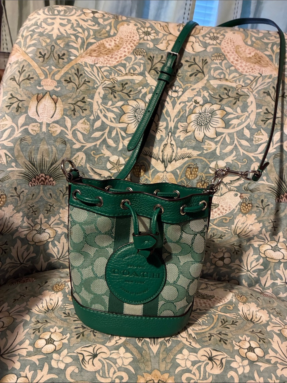 Coach Green Signature Mini Drawstring Crossbody
